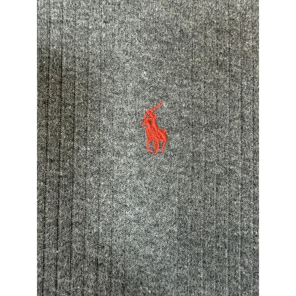 Polo Ralph Lauren Vintage Ribbed Knit V Neck T Shirt Gray Red Pony Mens Medium